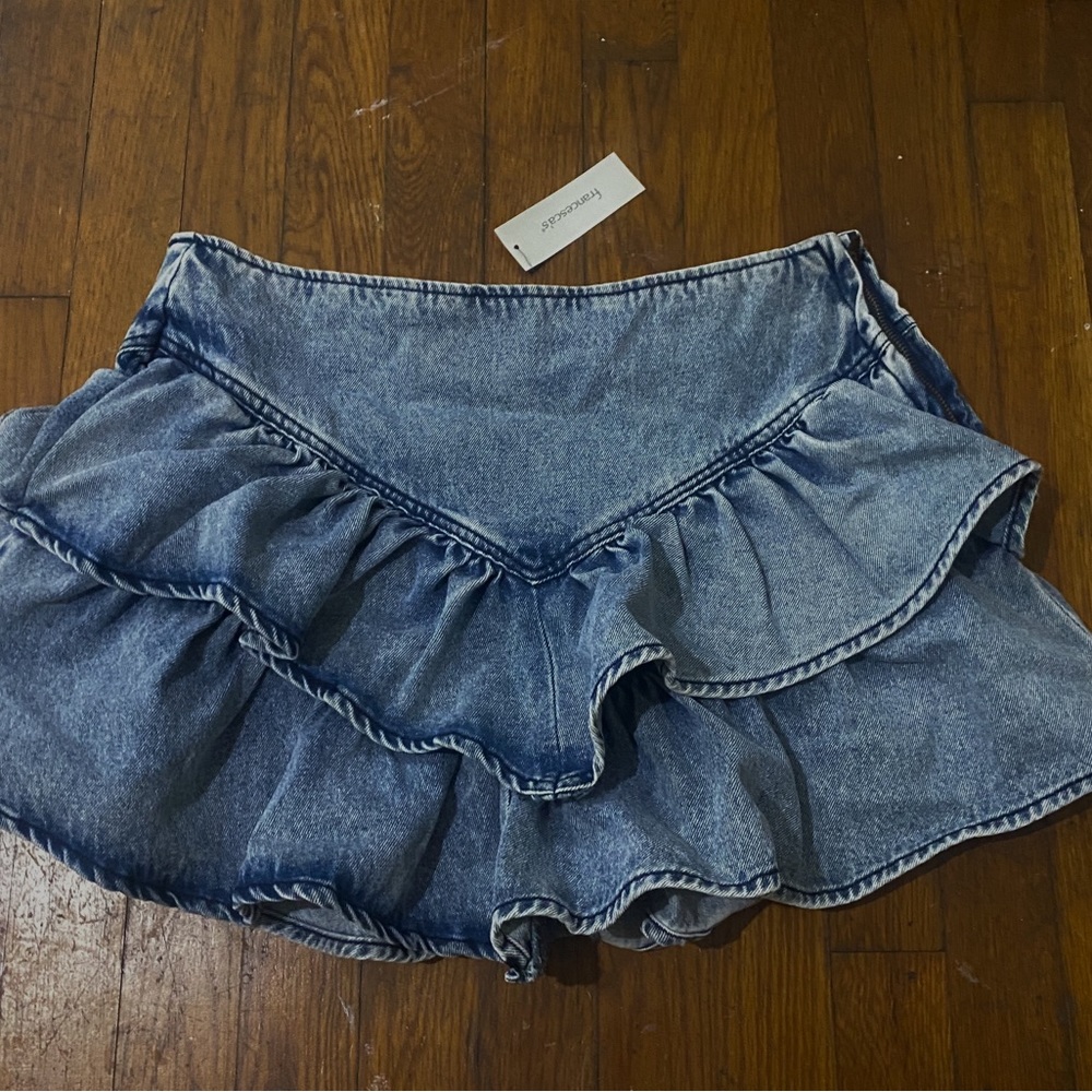 Ruffled jean Mini Skirt